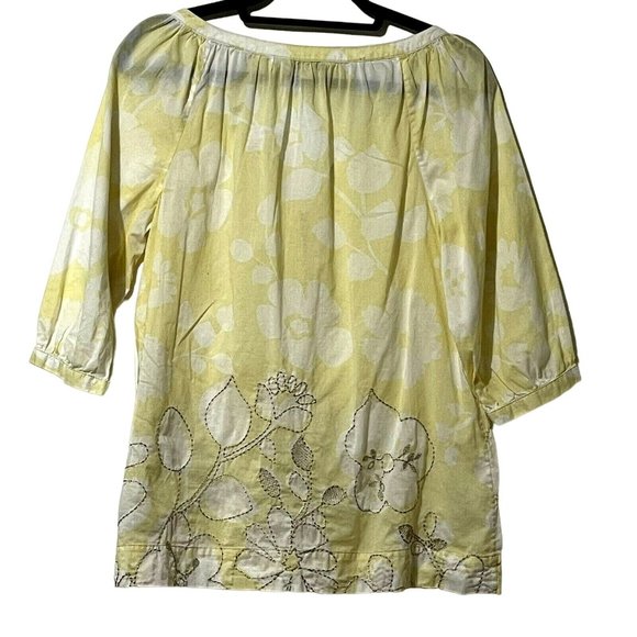 cAbi size M butter yellow floral print lightweight embroidery semi sheer top - Picture 5 of 9